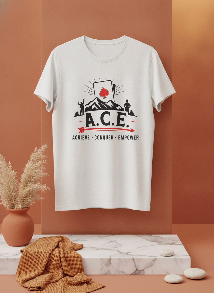 Close-up studio shot of a white Ace Tee, showcasing its soft cotton fabric and smooth texture.